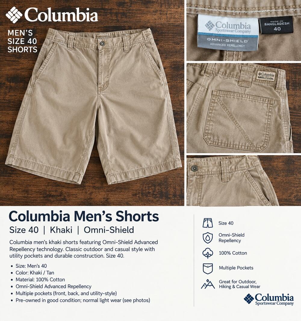 Columbia Men’s Size 40 Khaki Shorts Omni-Shield Outdoor Hiking Utility